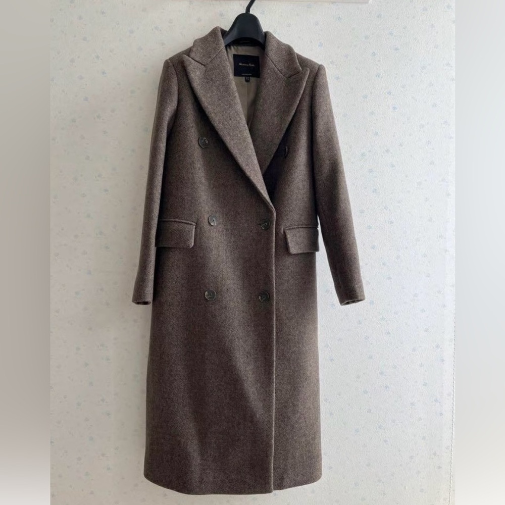 Massimo Dutti Long Wool Coat Taupe Brown
